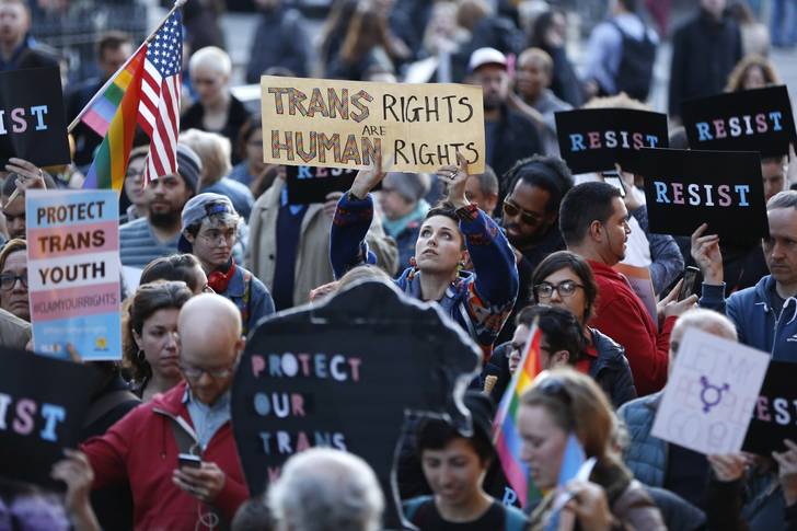 At the rally for transgender rights outside Stonewall, February 23, 2017 (Kathy Willens / AP)